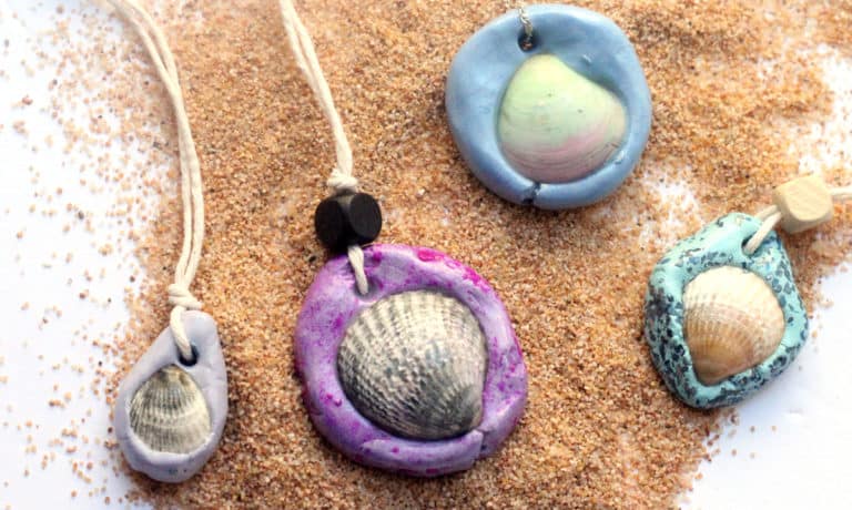 necklace made from seashells and clay