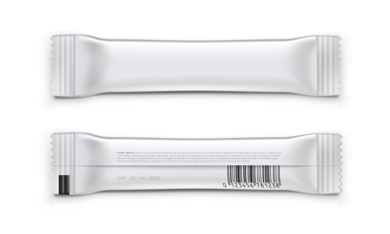 Realistic Glossy Foil Stick Pack For Granulated And Powder Products Like Coffee, Sugar Or Salt.