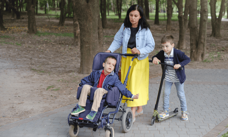 family traveling with a child in a wheelchair