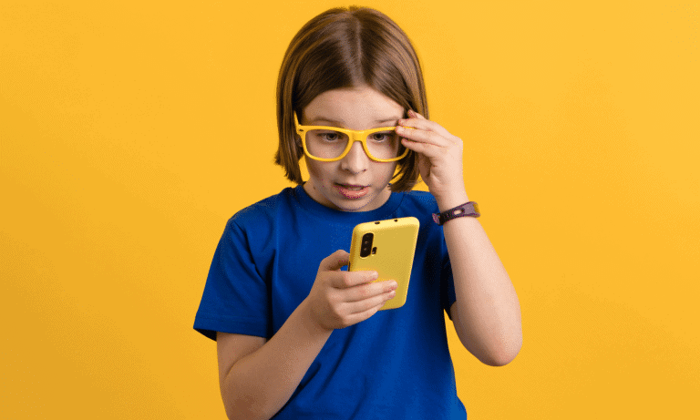 child holding a phone for the trip applications cover