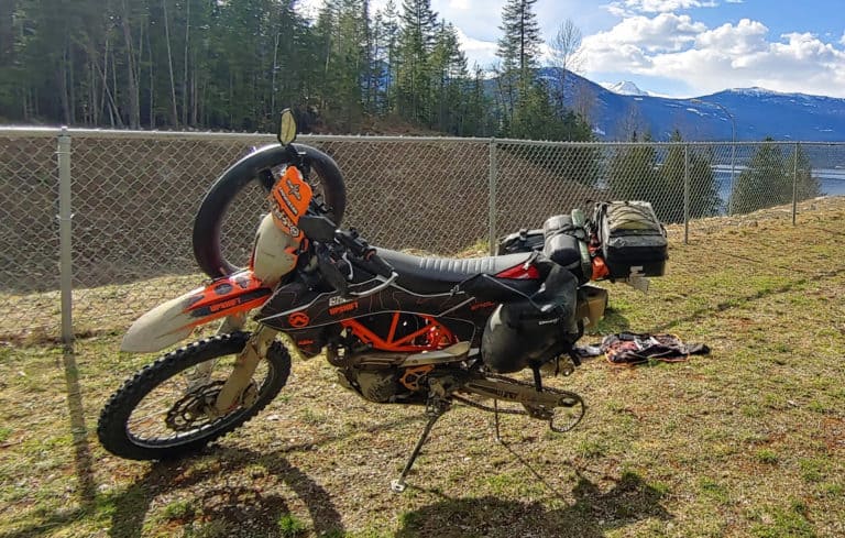 fixing flat tire on a motorcycle