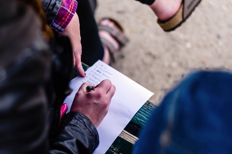 Listing items on a piece of paper