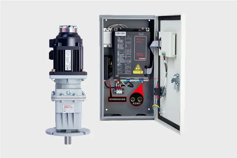 A heavy-duty direct-drive servo motor and an open smart control box, manufactured by ABX to provide seamless commercial sectional door automation without manual reprogramming.