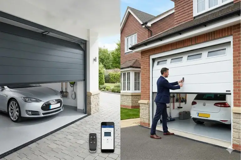 A side-by-side conceptual comparison of automated motorised door operation versus manual lifting. Upgrading to ABX CE/ISO certified automatic industrial doors eliminates manual labor inefficiencies, drastically reducing OpEx and maximizing ROI for commercial projects.