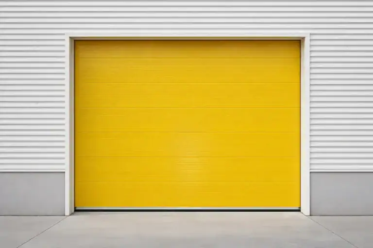 High-visibility yellow insulated sectional door providing superior thermal barrier for commercial logistics bays.