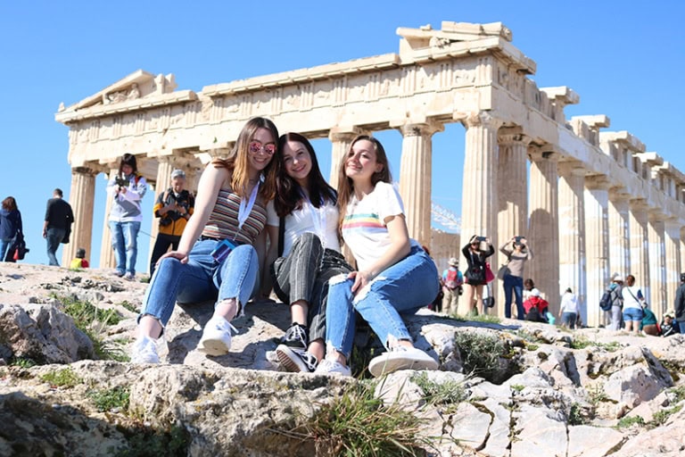 Students posed at the Acropolis