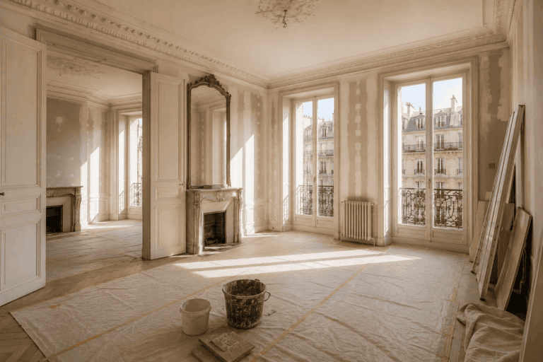 Appartement parisien ancien en rénovation illustrant la relocation des passoires thermiques