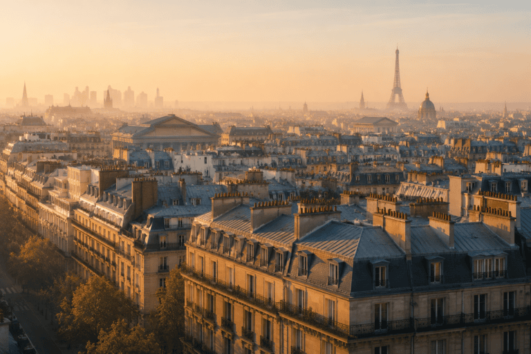 Toits de Paris au lever du jour illustrant le marché locatif et l'encadrement des loyers