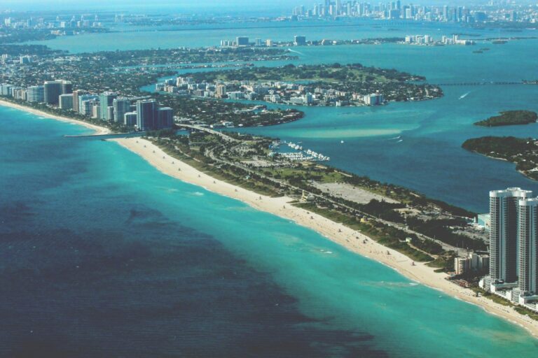 Aerial view of a barrier island near Miami