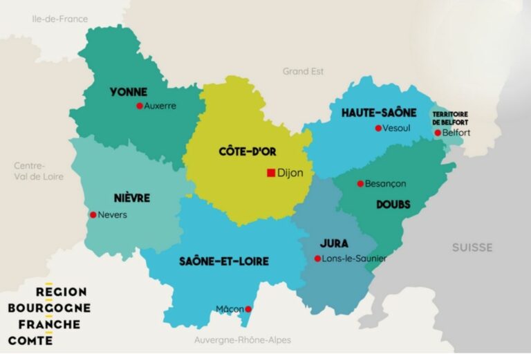 Carte de la région Bourgogne-Franche-Comté