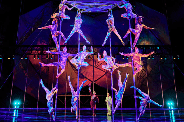 Acrobats of cirque du soleil on stage