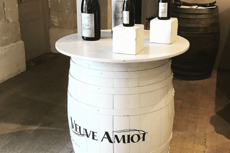 Veuve amiot champagne display in Loire valley with kids play room available