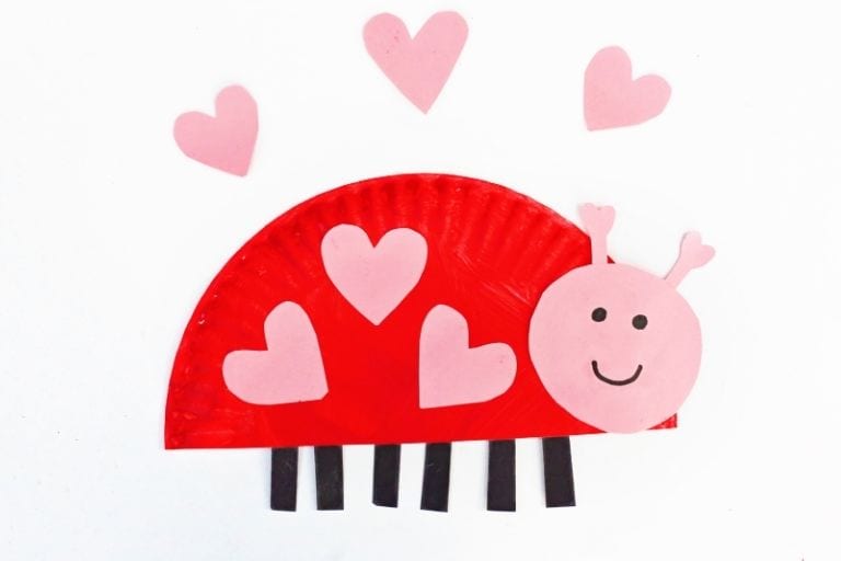 finished pink and red love bug craft