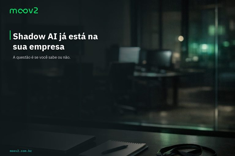 Hero branded da Moov2 sobre Shadow AI com uso invisível risco silencioso e falta de visibilidade