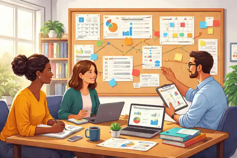 Nonprofit staff in a meeting room discussing grants