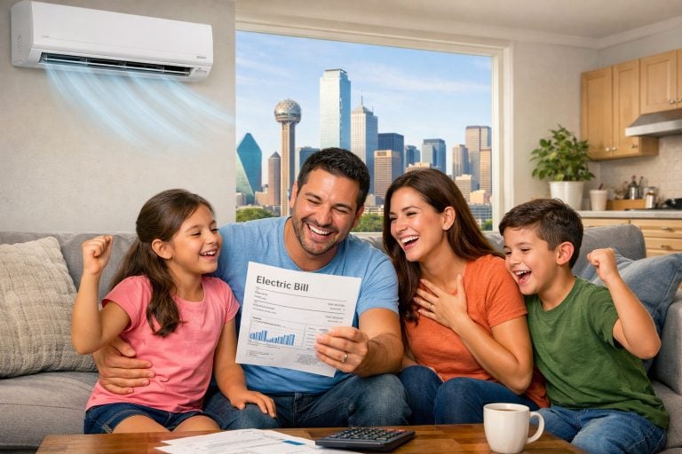 Familia feliz con luz prepagada sin depósito en Dallas Texas
