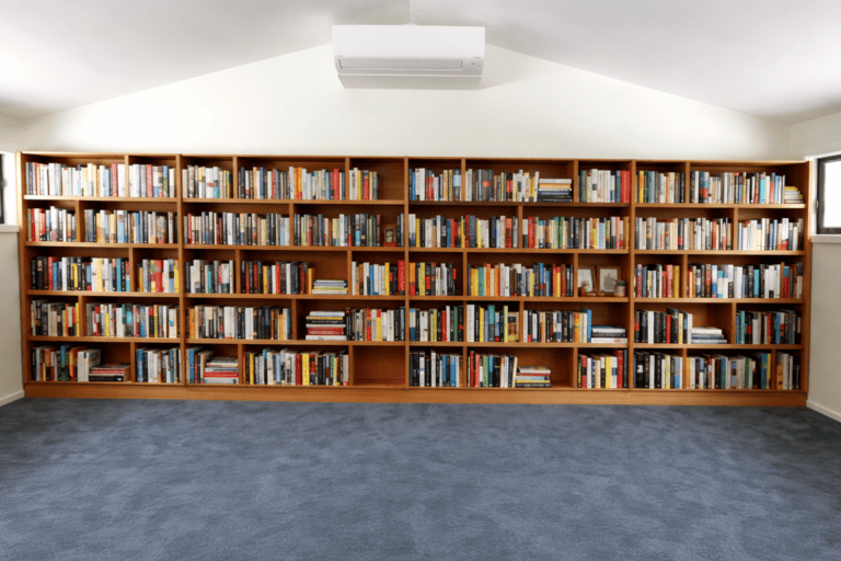 Custom-made Pacific maple bookcase in Kangaroo Valley. Custom-made joinery and cabinet making.