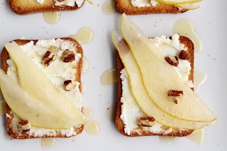 Bartlett Pear, Goat Cheese and Honey Pecan Crostini