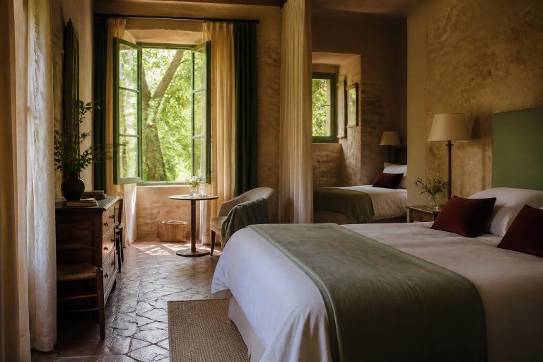 La Chambre des Tilleuls : tomettes d'origine et lits pour trois