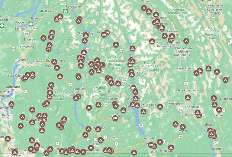 Map of Motorcycle ADV Campsites in BC