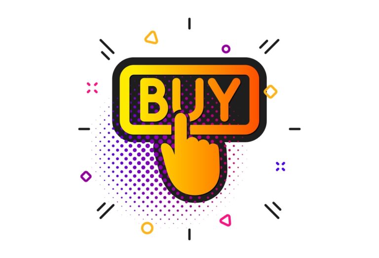 Online Shopping sign. Halftone circles pattern. Click to Buy icon. E-commerce processing symbol. Classic flat buying icon. Vector