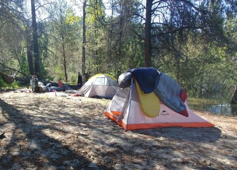 Sleeping bags drying on top of the Naturehike cloud up tent