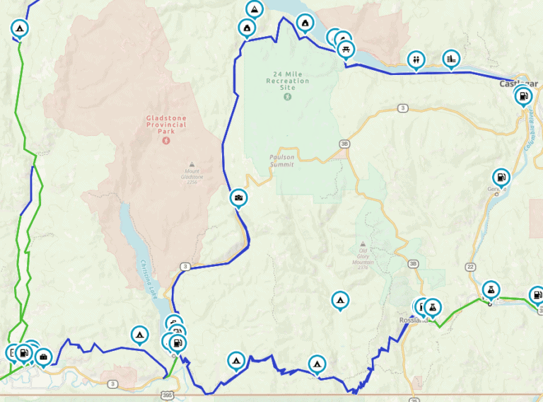 Map of West Kootenay Motorcycle Route
