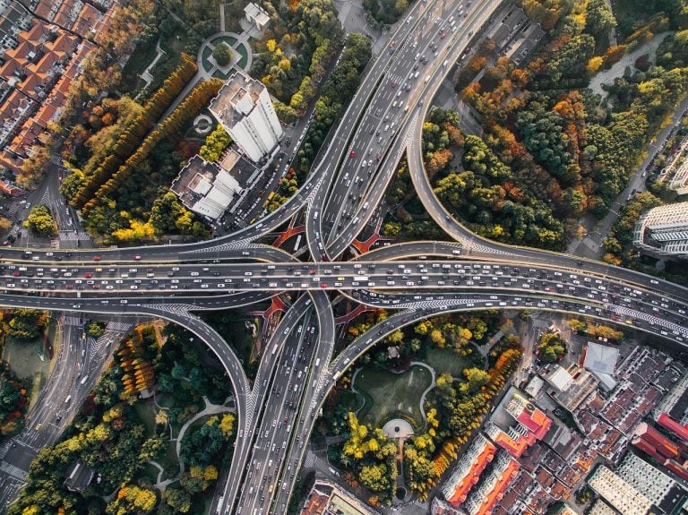 architecture, buildings, cars, nature, city, cityscape, highway, infrastructure, roads, traffic, trees, urban