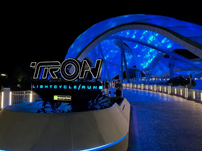 Bright night view of the ICON Park lighted sign at Orlando, Florida.