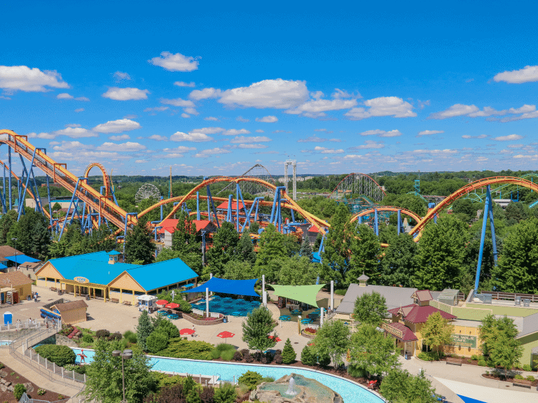 Bird eye view of roller coasters at Dorney Park Pennsylvania