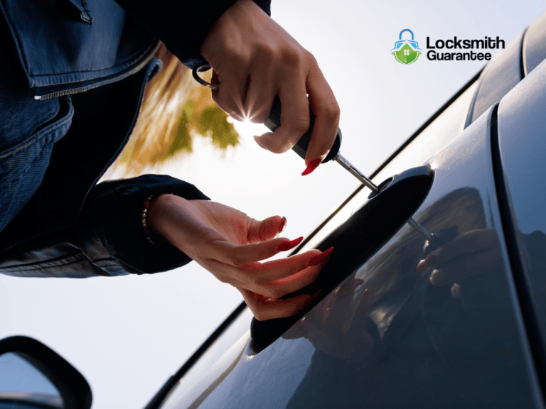 Automotive locksmith cutting car keys and unlocking vehicle
