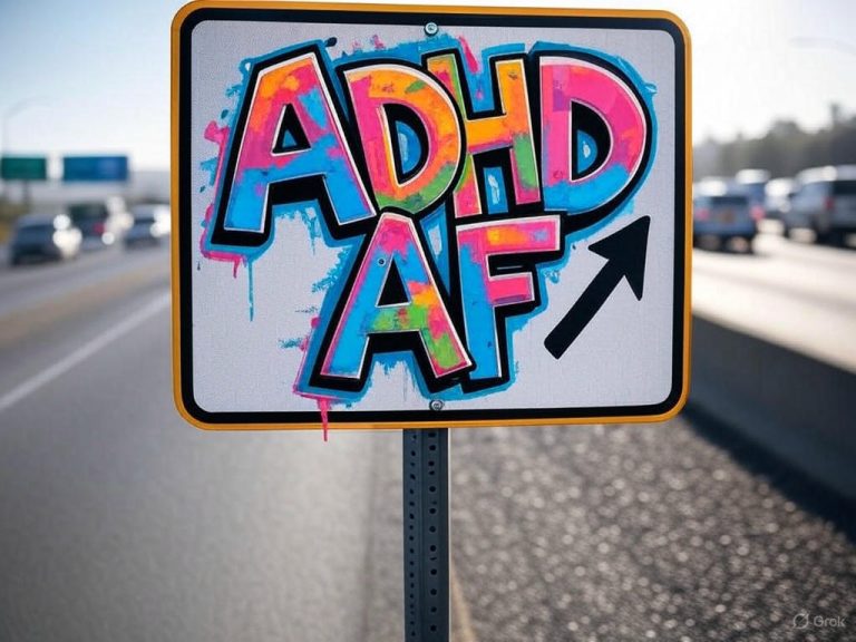 a sign with graffiti on it ADHD af as neurocurious focuses on unmasking adhd thru lived experiences