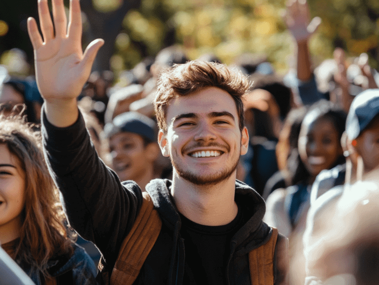 Man raises hand at camera