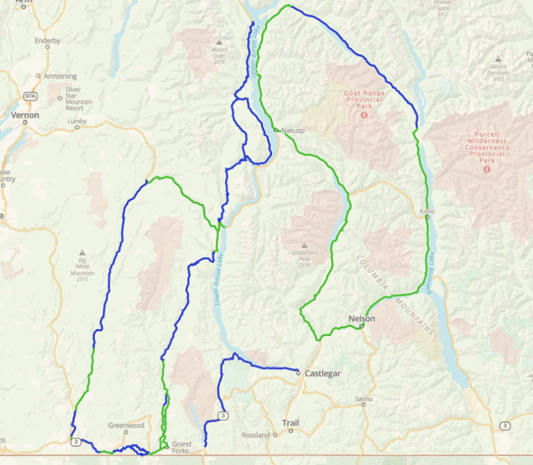 Map of West Kootenay Motorcycle Route