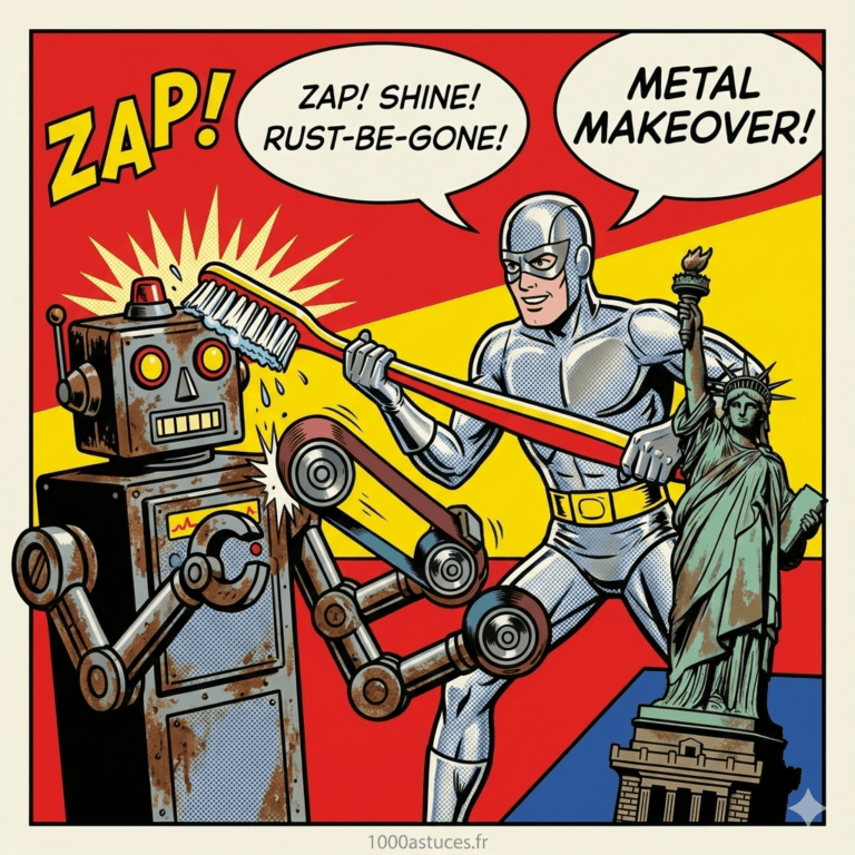 un super héros dans son atelier nettoie un objet en métal. Astuces pour rénover les métaux . 1000astuce.fr