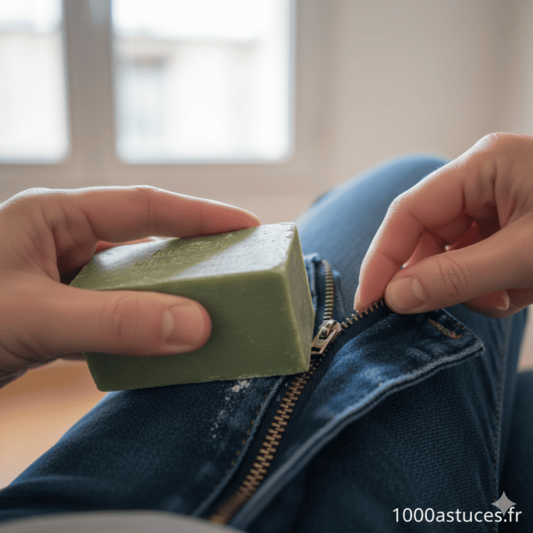 Une fermeture éclair bloquée ? Découvrez une astuce simple et naturelle pour la débloquer sans l’abîmer grâce au savon de Marseille. Toutes les étapes sont sur 1000astuces.fr. #fermetureéclair #textile #réparation #astucesmaison #DIY