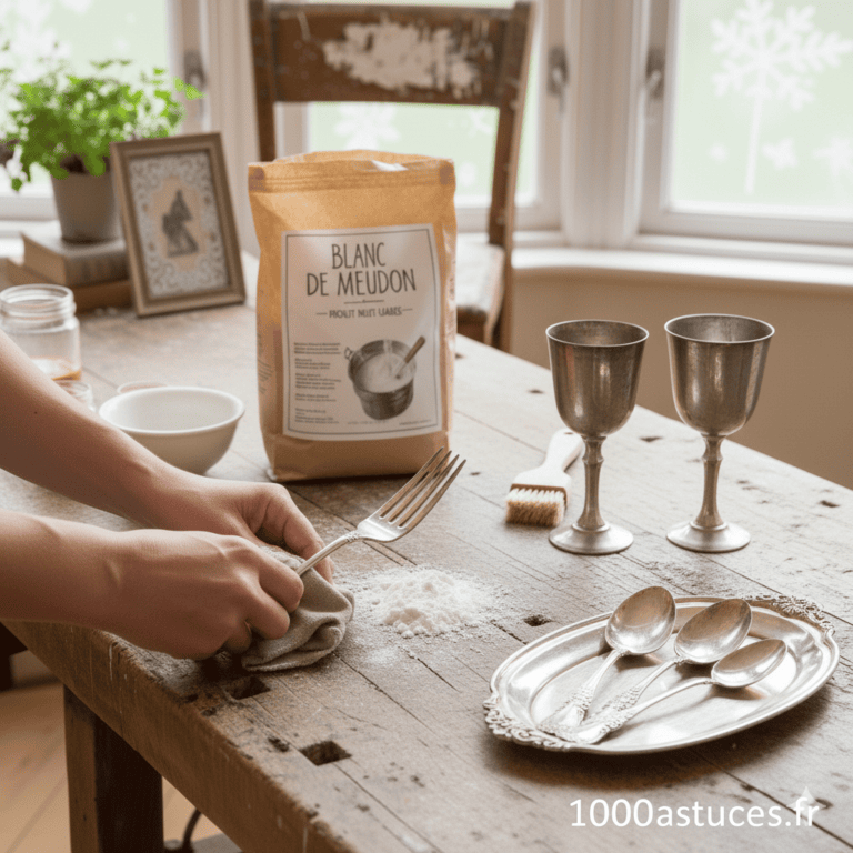 Votre argenterie est ternie ? Découvrez une méthode naturelle au blanc de Meudon pour la polir et lui redonner une brillance éclatante. Toutes les étapes sont sur 1000astuces.fr. #argenterie #argent #nettoyage #blancdeMeudon #brillance