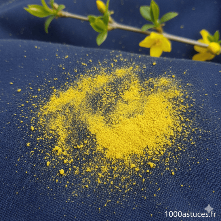 Le pollen laisse des taches jaunes tenaces. Découvrez des astuces simples pour les enlever sans étaler la tache. Toutes les méthodes sont sur 1000astuces.fr. #pollen #tache #nettoyage #textile #astucesmaison
