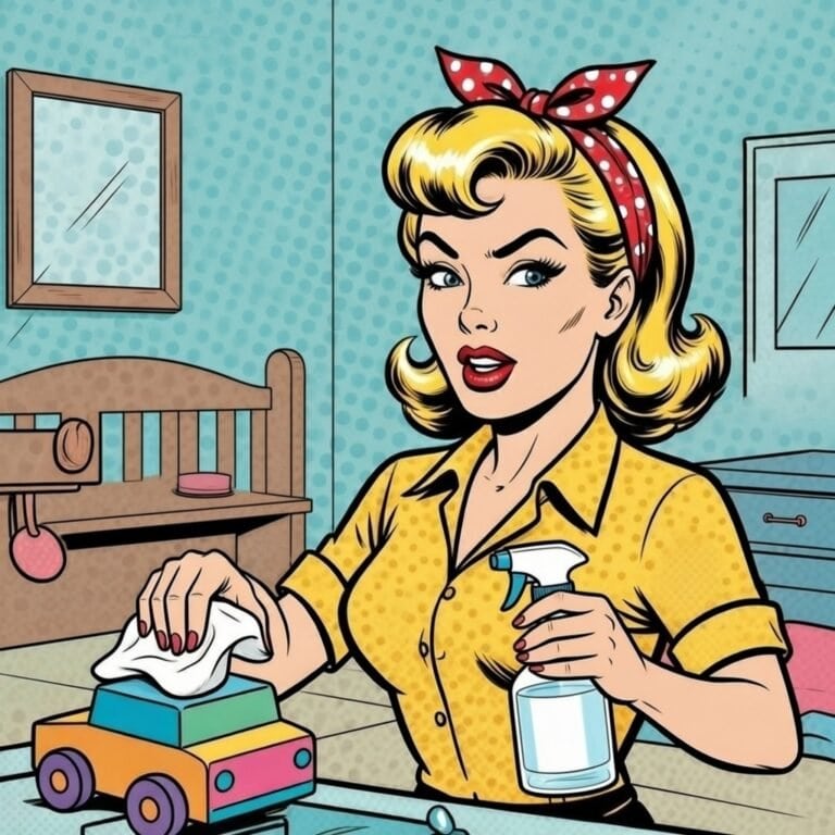 Il est important de nettoyer les jouets des enfants . Illustration Mina pop art