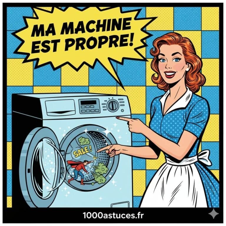 une jeune femme montre sa machie à laver propre . astuces pour nettoyer et enlever les mauvzaises odeurs . 1000astuces.fr