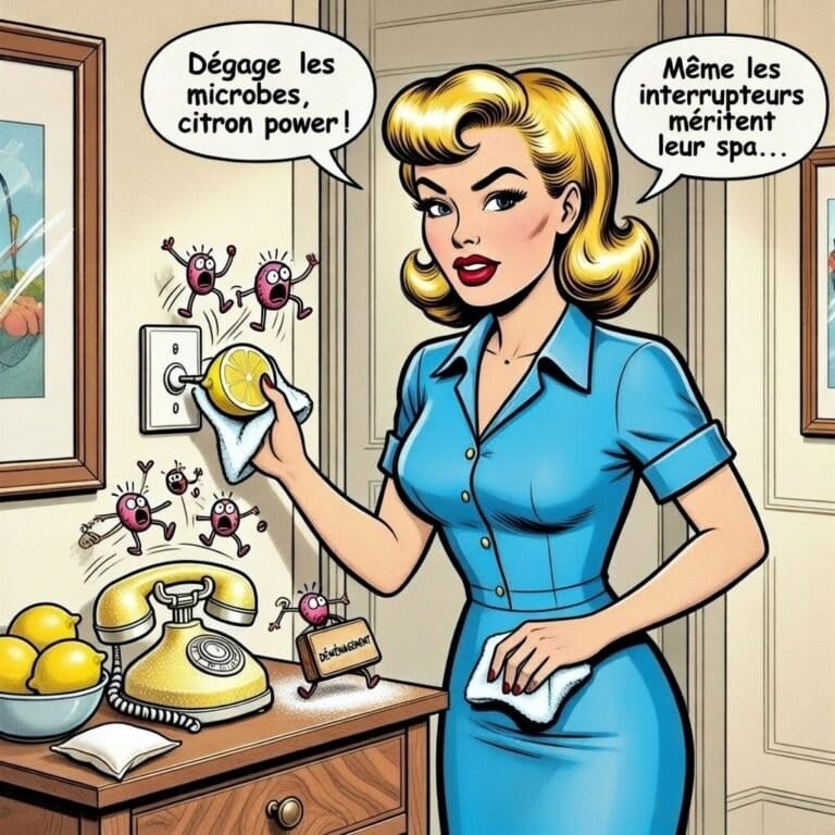Mina Pop désinfecte et nettoie un interrupteurs avec du citron