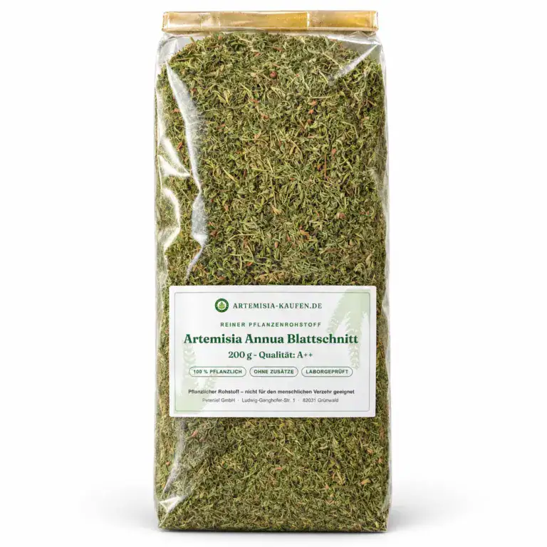 Artemisia annua Blattschnitt A++ im Beutel: getrocknete, gerebelte Blätter im Feinschnitt