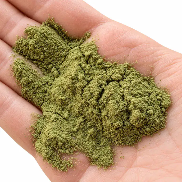 Fein gemahlenes Artemisia-annua-Blattpulver auf der Hand