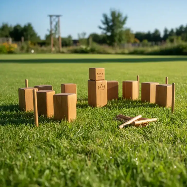 Wikingerschach-Spielset aus Holz auf einer Rasenfläche
