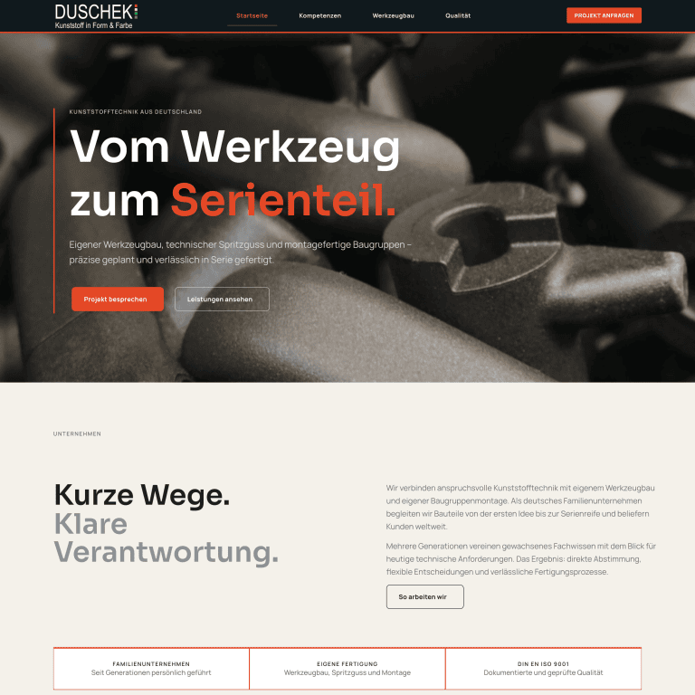 Website von Duschek Kunststoff &ndash; Referenzprojekt von Picambo