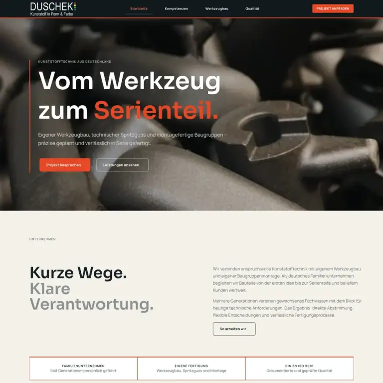 Website von Duschek Kunststoff &ndash; Referenzprojekt von Picambo