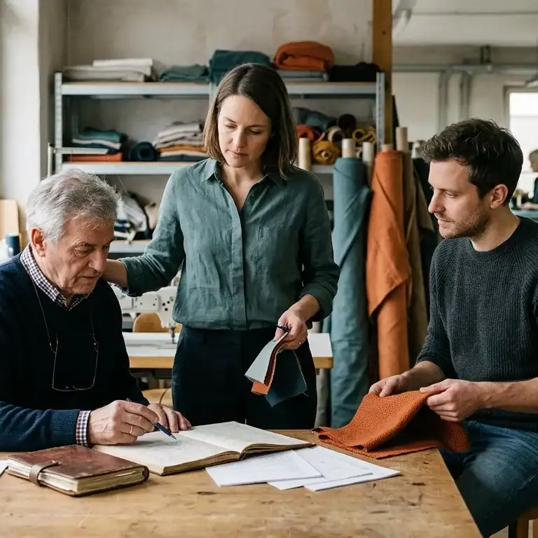 Mitglieder einer Unternehmerfamilie besprechen eine betriebliche Frage aus unterschiedlichen Rollen heraus.