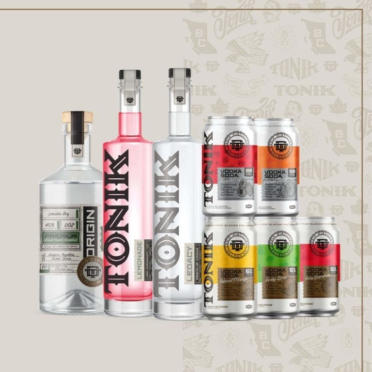 cans and bottles of vodka and soda