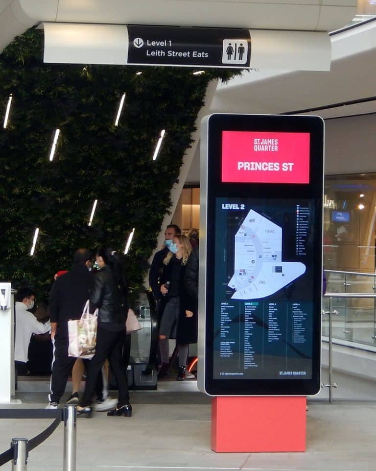 Digital wayfinding totem sign, St James Quarter, Edinburgh