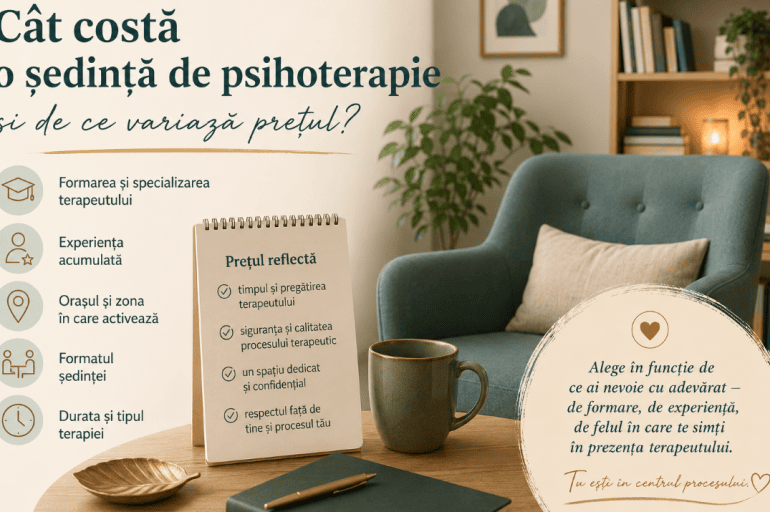 Infografic despre cât costă o ședință de psihoterapie și factorii care influențează prețul
